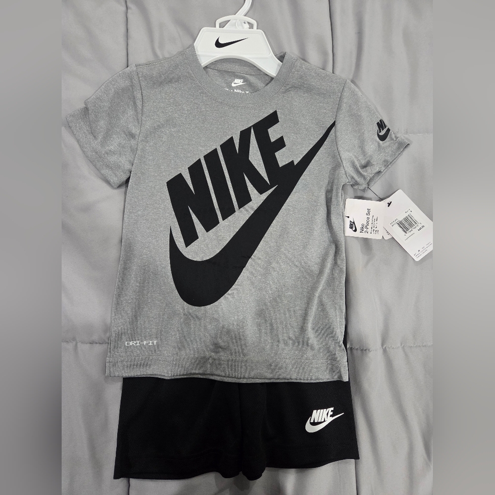 Nike Gray and Black Dri-FIT T-Shirt and Shorts Set